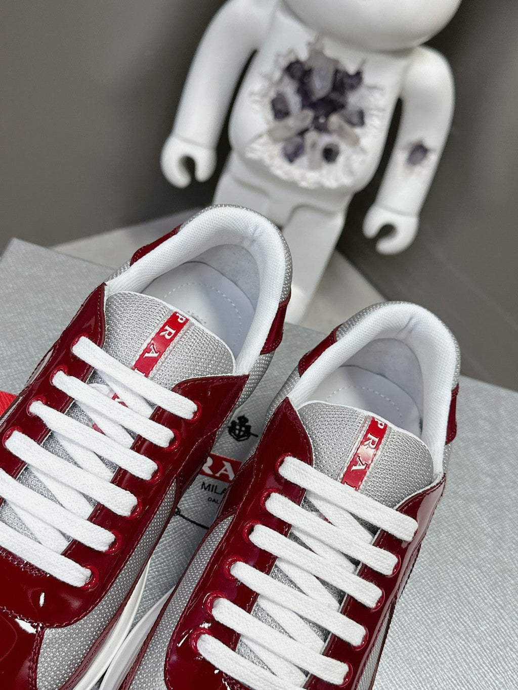 PRADA SNEAKERS IN BURDUNDY RED CALFSKIN AND MESH