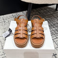 PRADA 25S FISHERMAN OPEN TOE SANLS IN BURNT ORANGE CALFSKIN