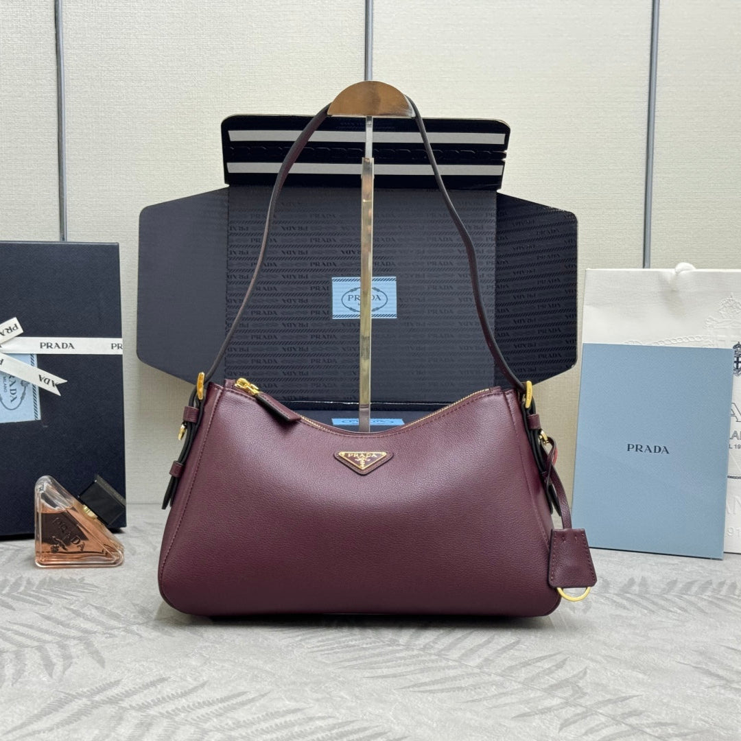 PRADA 25S AIMEE MEDIUM SHOULDER BAG 31 IN BURGUNDY CALFSKIN