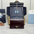 PRADA 25S SHOULDER BAG 23 IN RK BROWN CALFSKIN GOLD HARDWARE