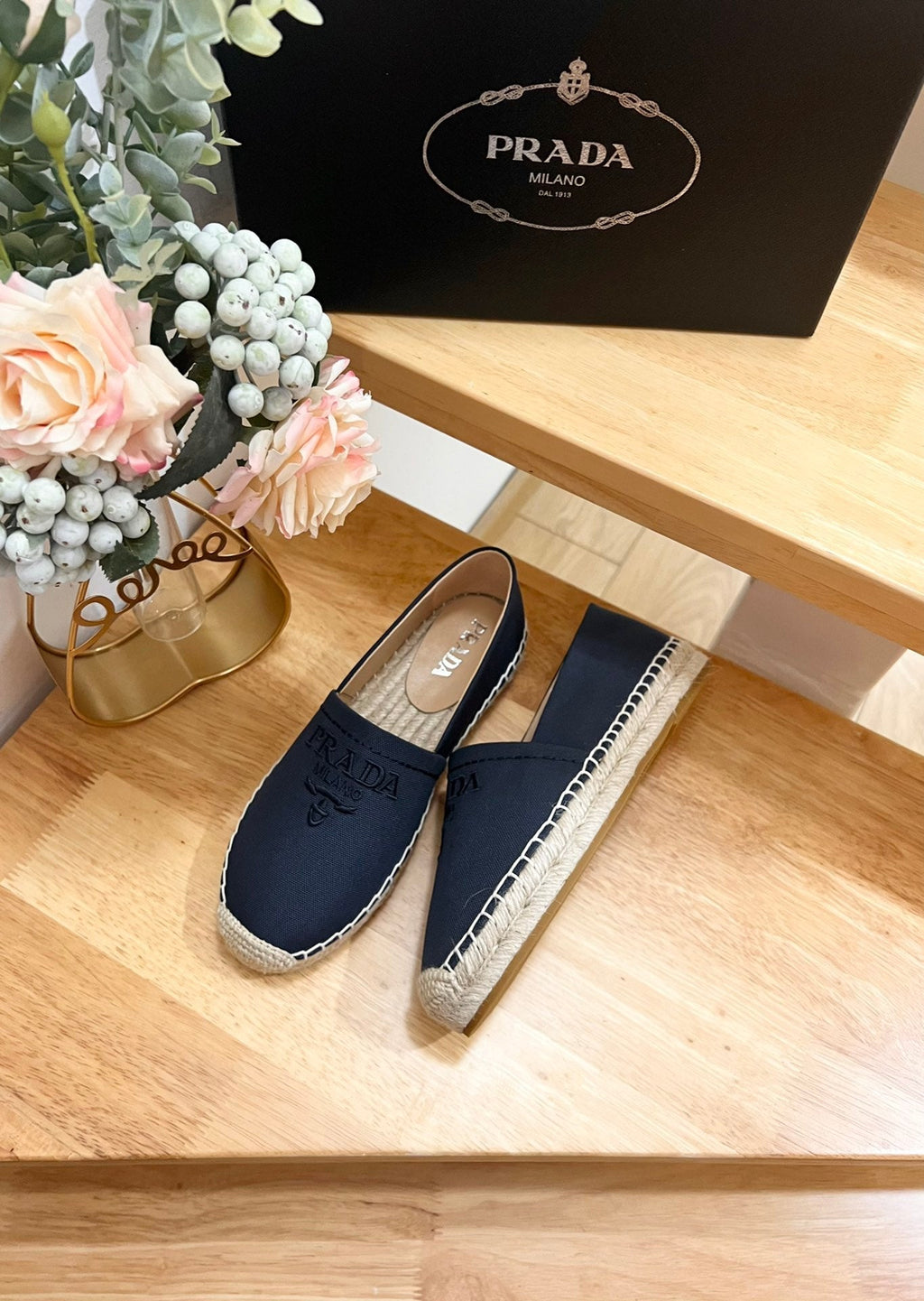 PRADA ESPADRILLES LOAFERS NAVY LINEN FABRIC