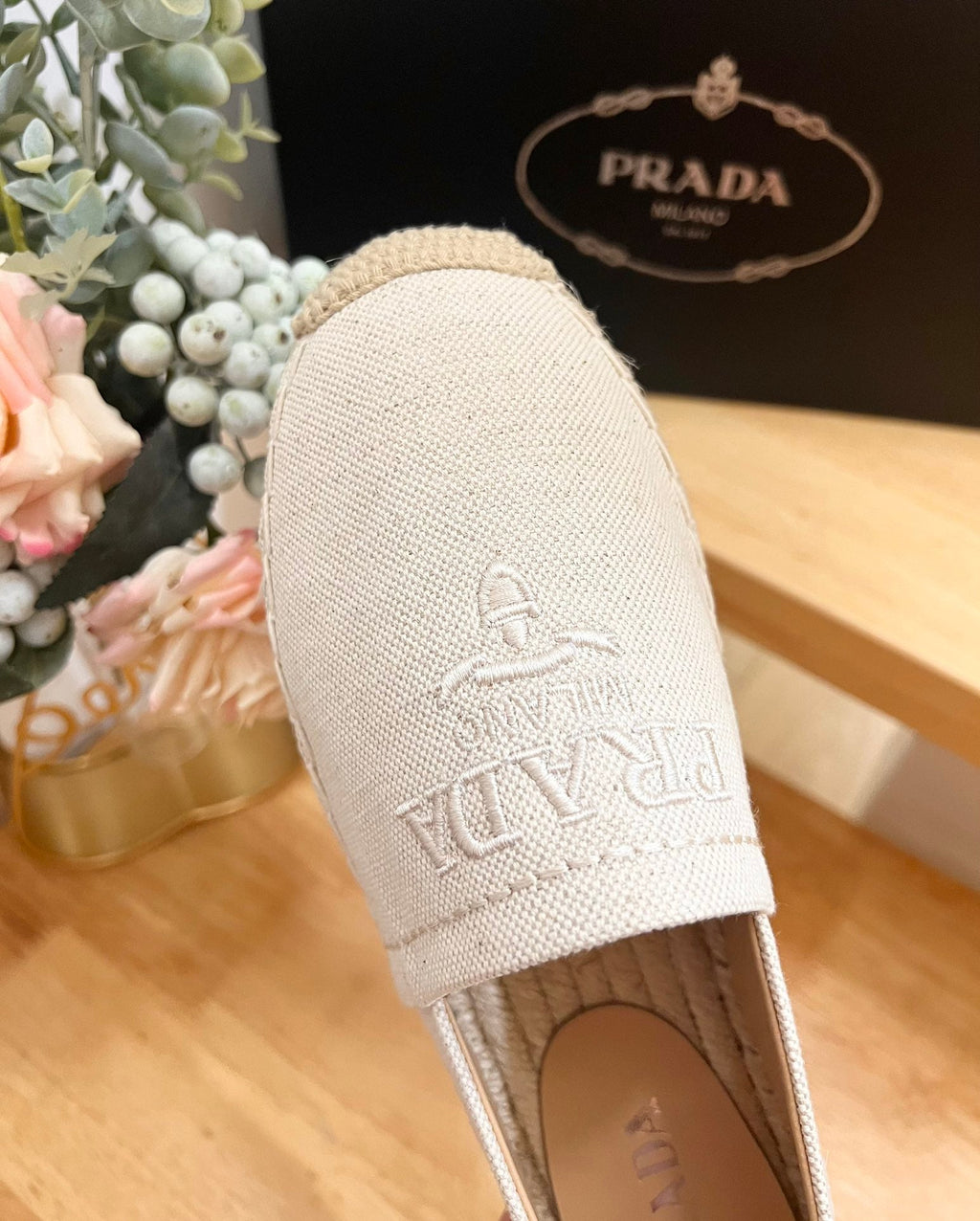 PRADA ESPADRILLES LOAFERS CREAMY WHITE LINEN FABRIC