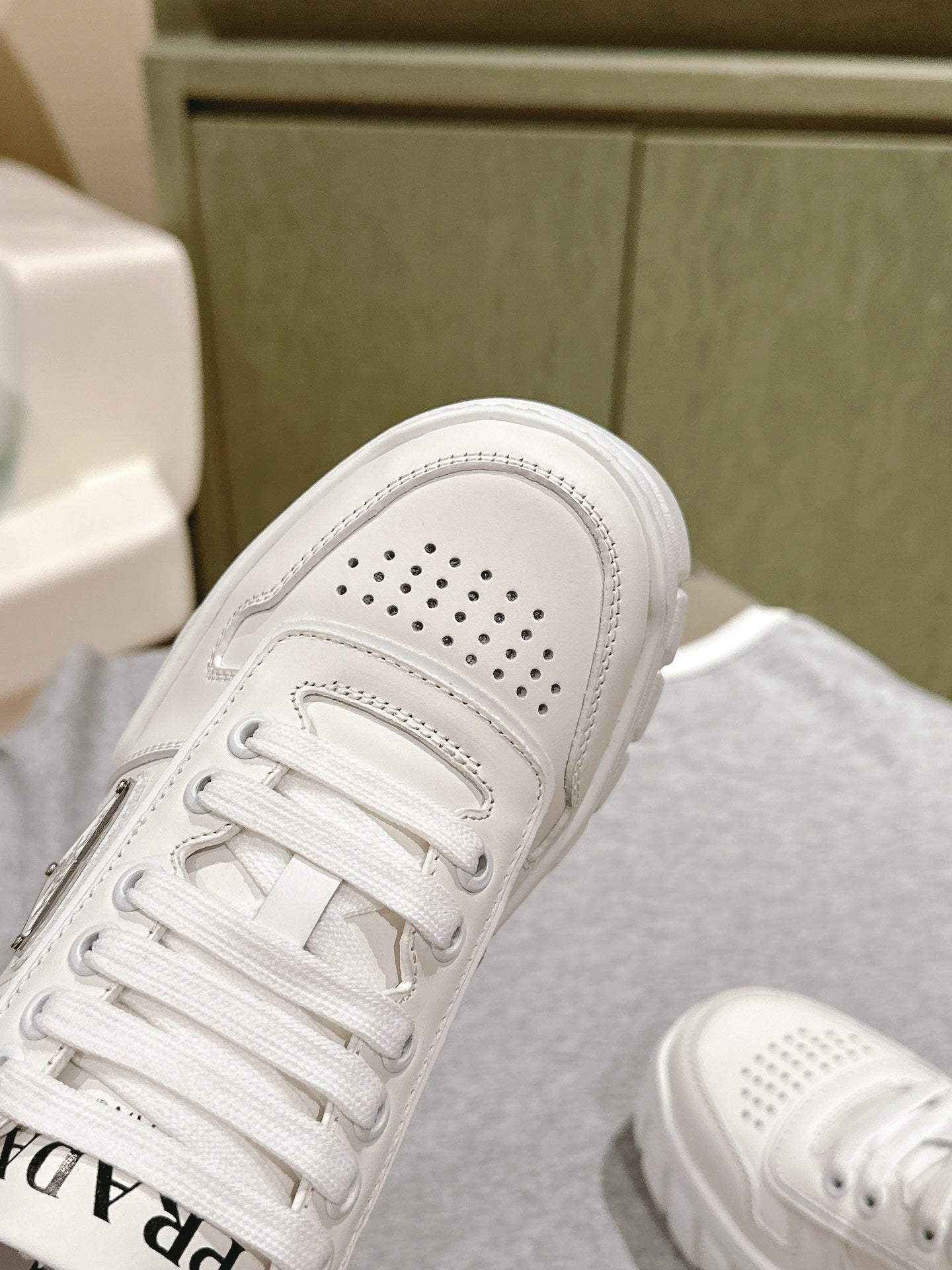 PRADA FLATFORM SNEAKERS WHITE CALFSKIN