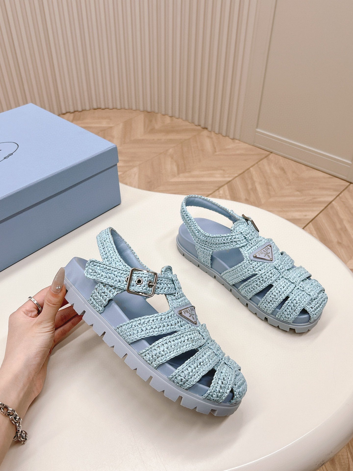 PRADA RUBBER FISHERMAN SANLS SKY LAMBSKIN