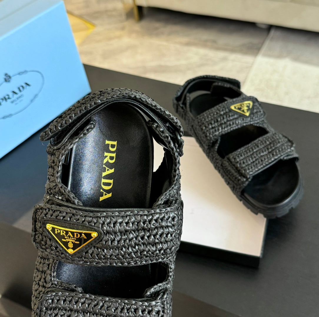 PRADA CROCHET SANLS BLACK CALFSKIN