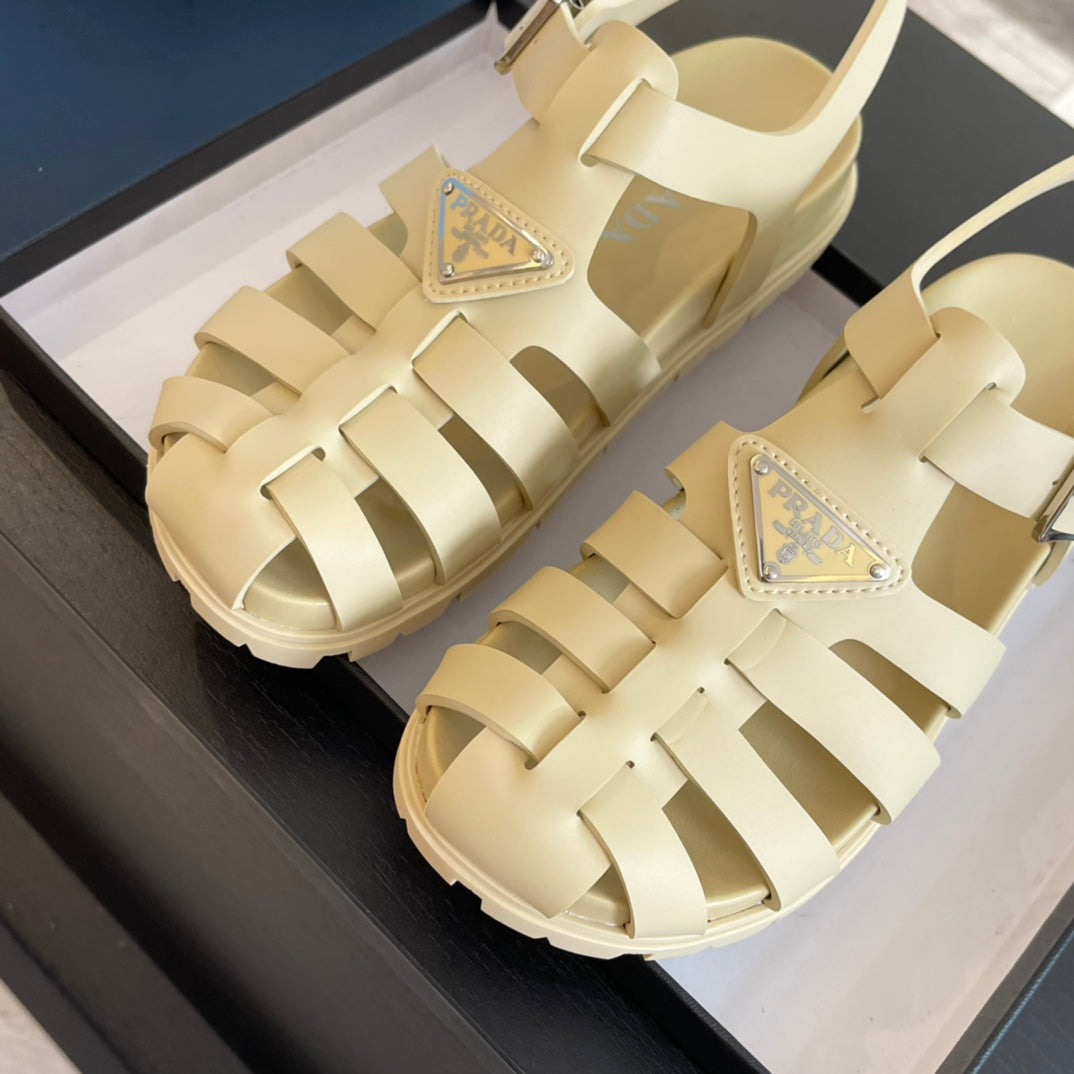 PRADA RUBBER FISHERMAN SANLS BEIGE CALFSKIN