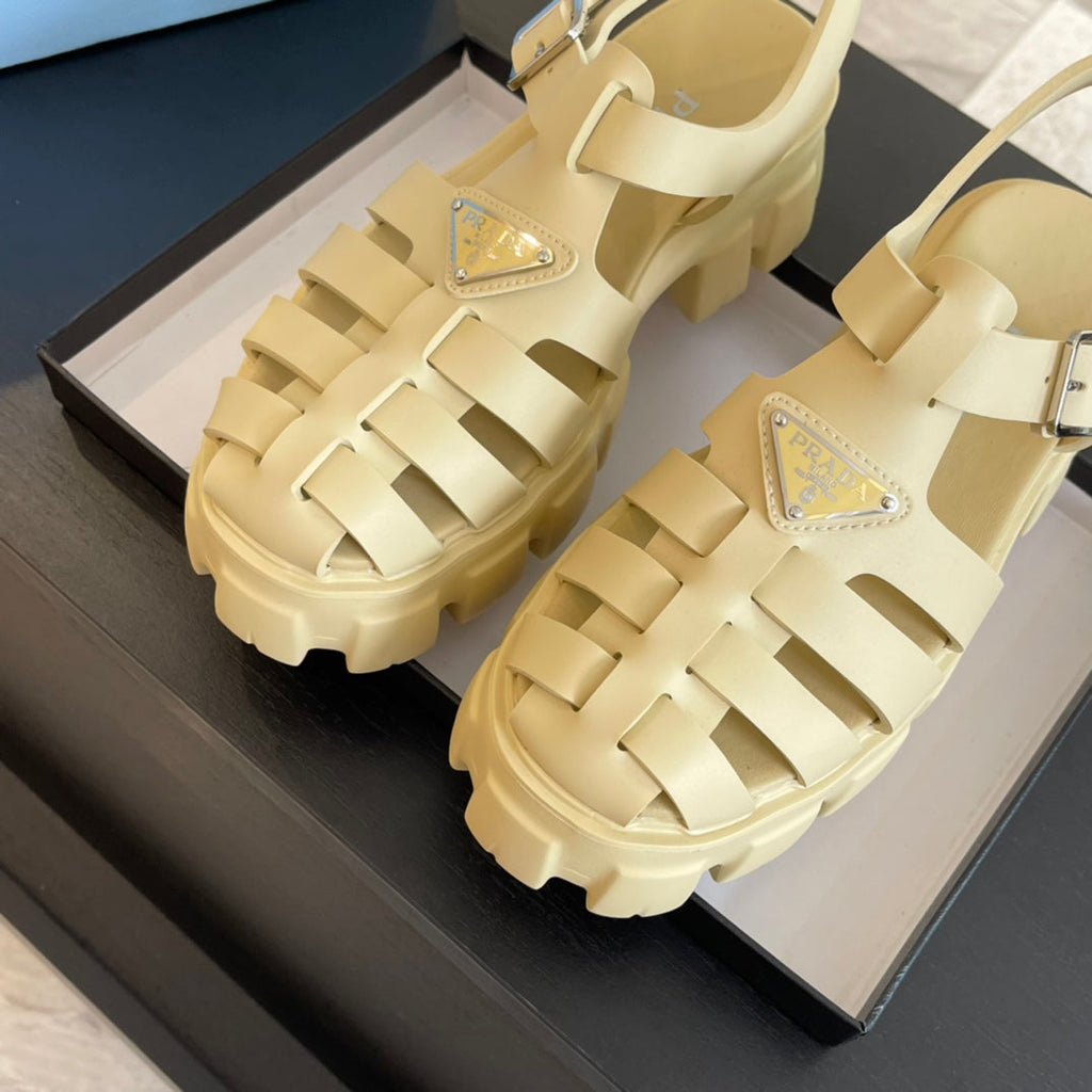 PRADA RUBBER MONOLITH SANLS CREAMY WHITE CALFSKIN