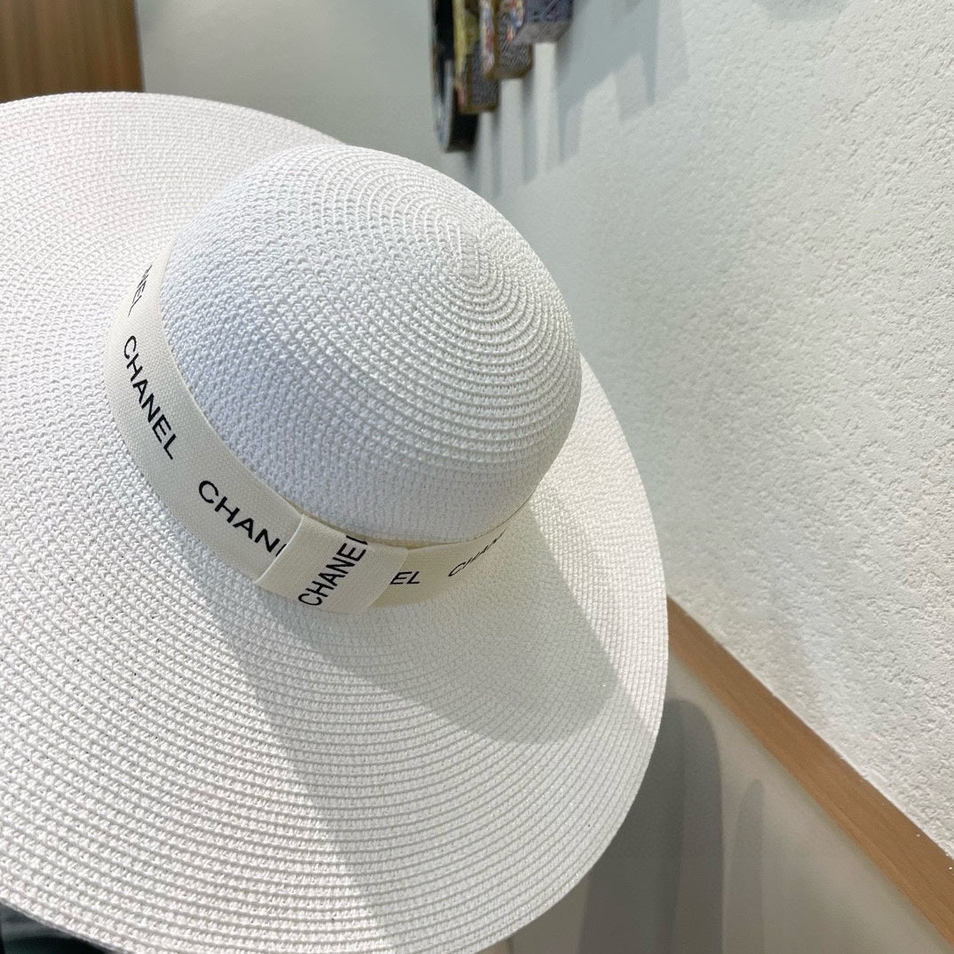 CHANEL WIDE BRIM STRAW HAT WHITE 672707