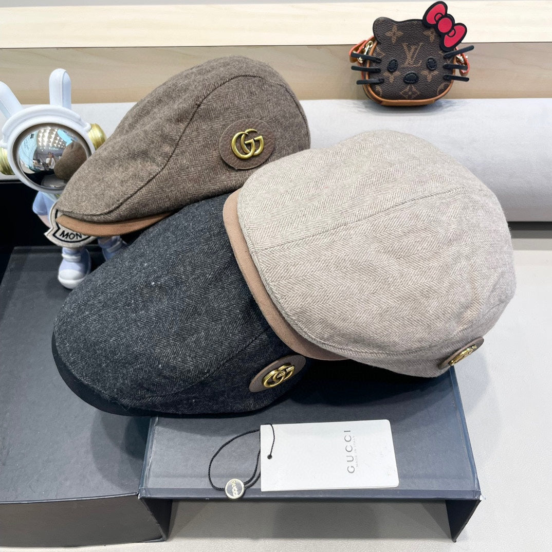 GUCCI BERET RETRO HAT IN KHAKI BROWN CASHMERE 431369