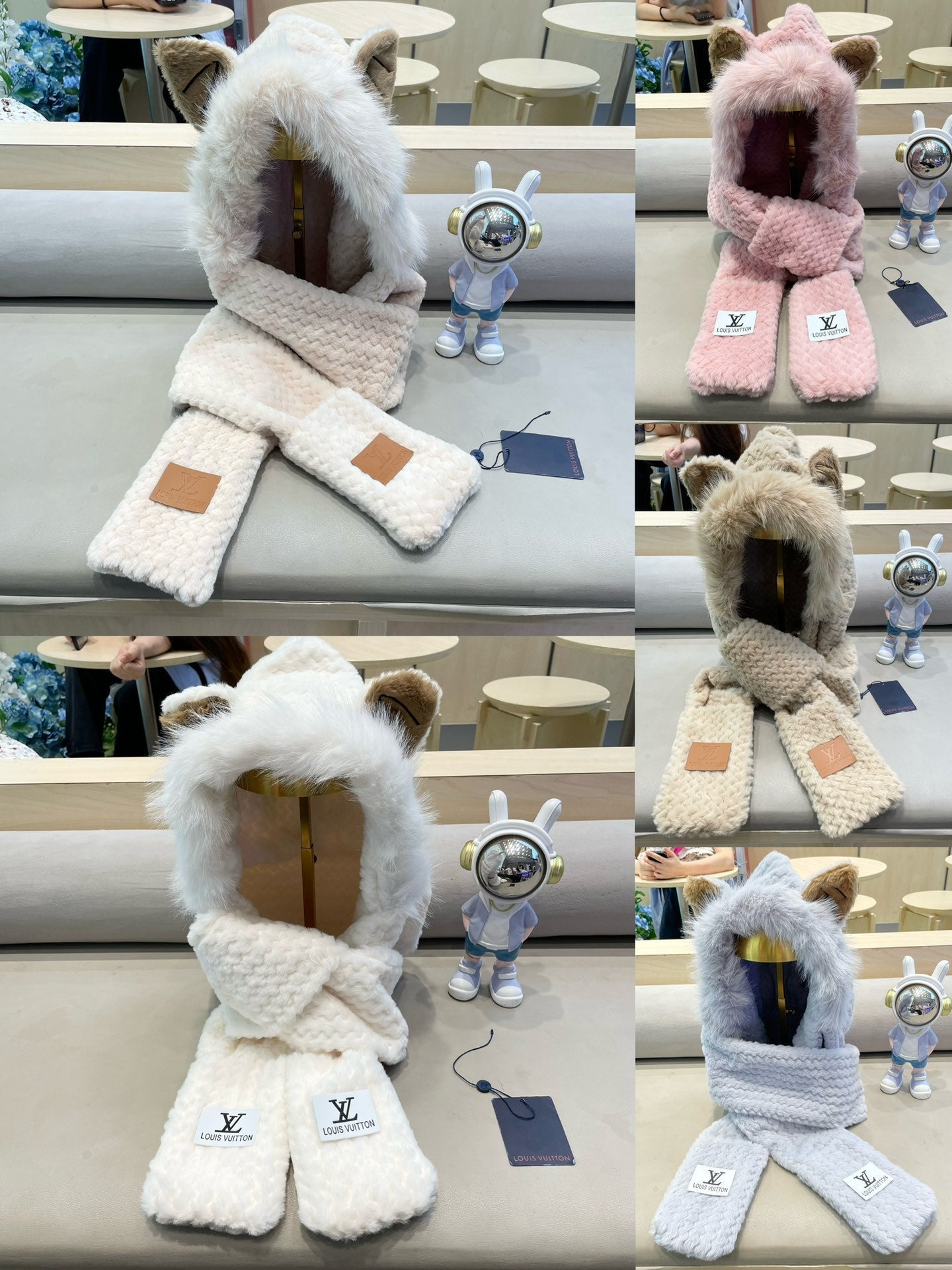 LOUIS VUITTON BEANIE HAT IN COSMIC LATTE BEIGE WOOL AND LAMB FUR 435073