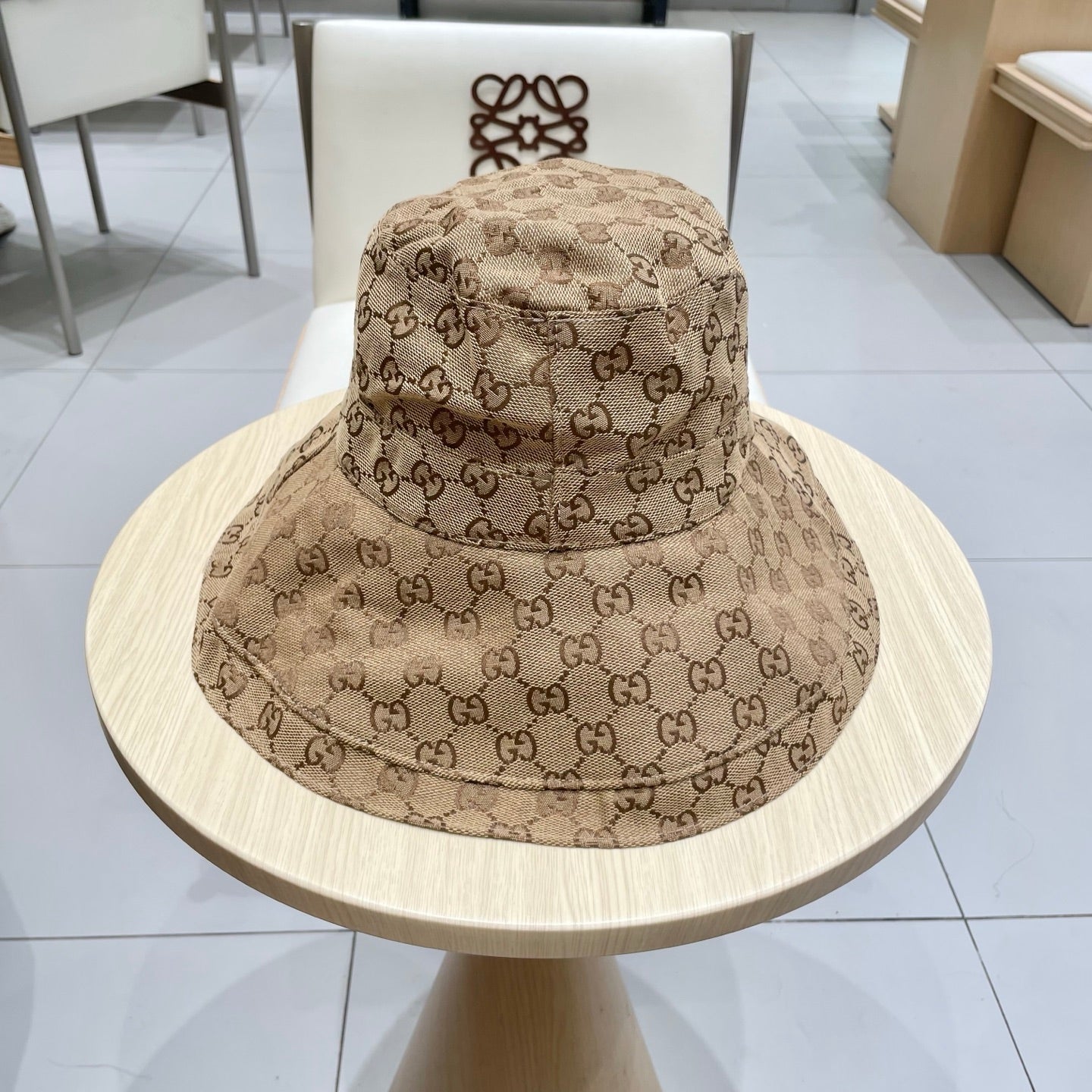GUCCI BUCKET HAT WIDE BRIM IN BEIGE MONOGRAM CANVAS