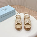 PRADA WEDGE PLATFORM SANLS BEIGE CALFSKIN