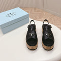 PRADA WEDGE PLATFORM SANLS BLACK CALFSKIN