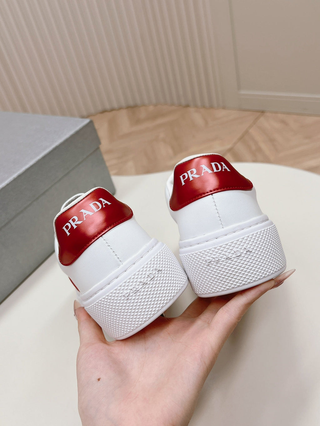 PRADA LEATHER LOGO OUTLET SNEAKERS BLACK AND CHERRY CALFSKIN
