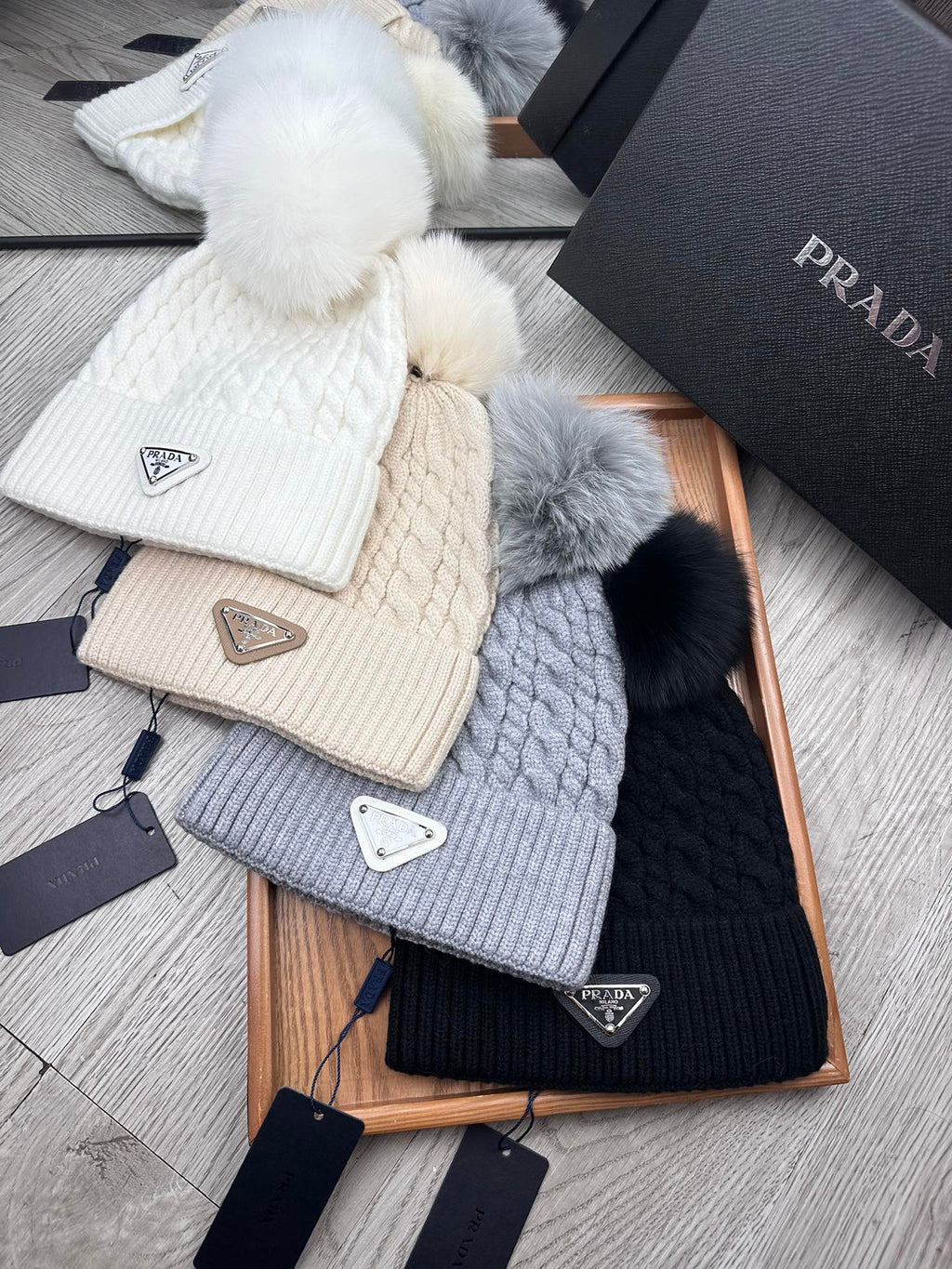 PRADA BEANIE HAT IN COIN GRAY WOOL 352378