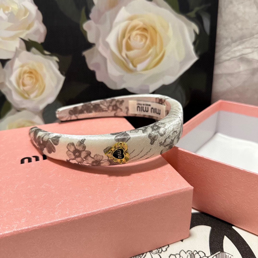 SILK THICK HEADBAND WHITE FLOWER PRINT 239958
