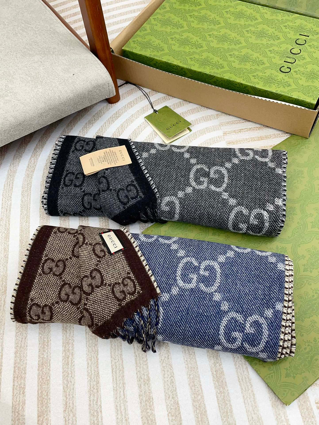 GUCCI JACQUARD WOOL SCARF BLACK 398285