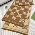 GUCCI DOUBLE-SIDED SCARF 200 CM IN COFFEE AND TAN BROWN WOOL AND SILK 398287