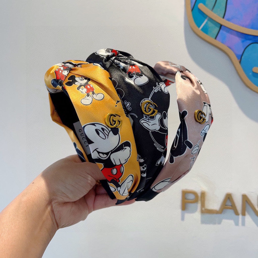 GUCCI MICKEY PRINT HAIRBAND IN BLACK SILK 409359