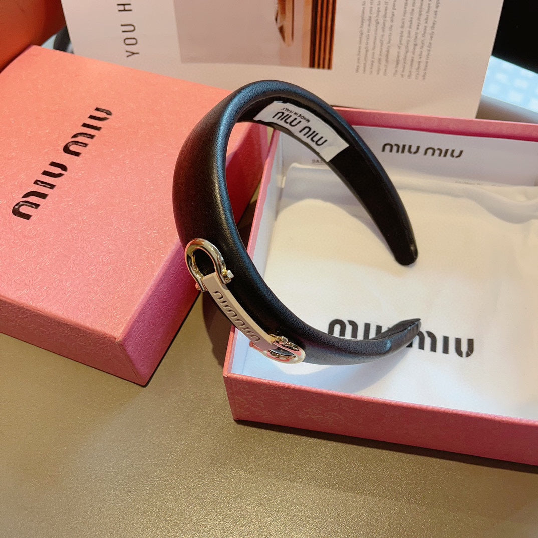 GOLD HORSEBIT HEADBAND IN BLACK CALFSKIN 412413