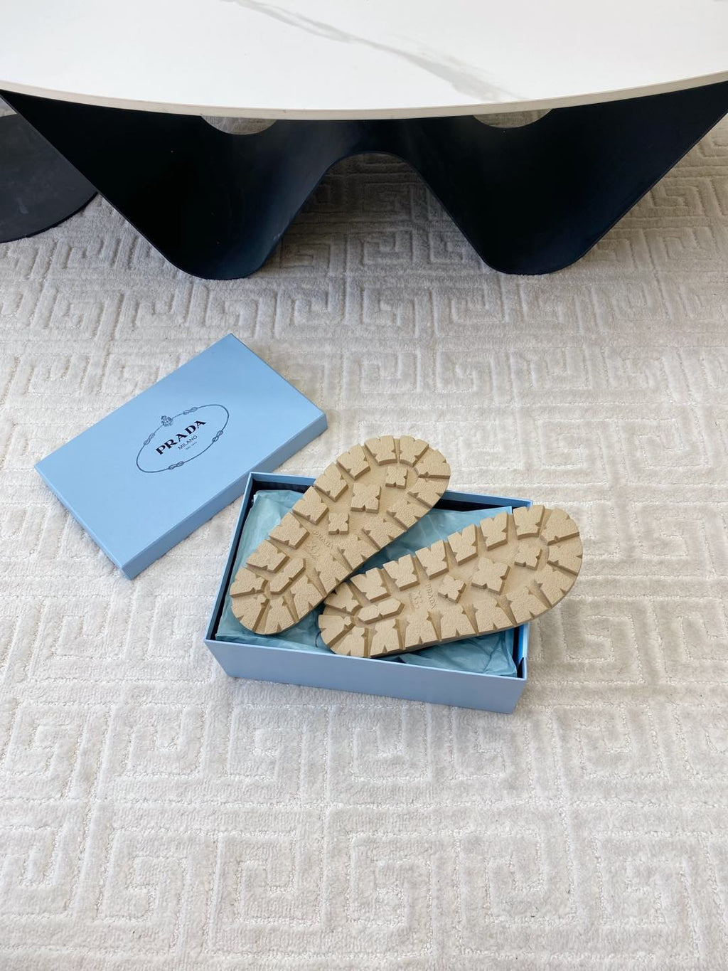 PRADA THICK-SOLED FLIP FLOPS IN ECRU BEIGE RUBBER