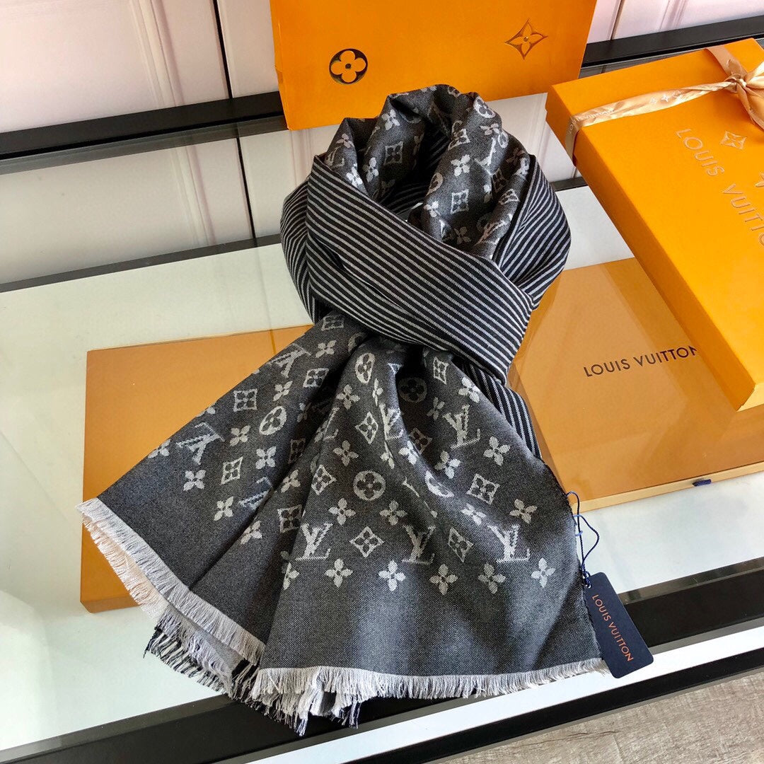 LOUIS VUITTON SCARF 200 CM IN BLACK CASHMERE 393009
