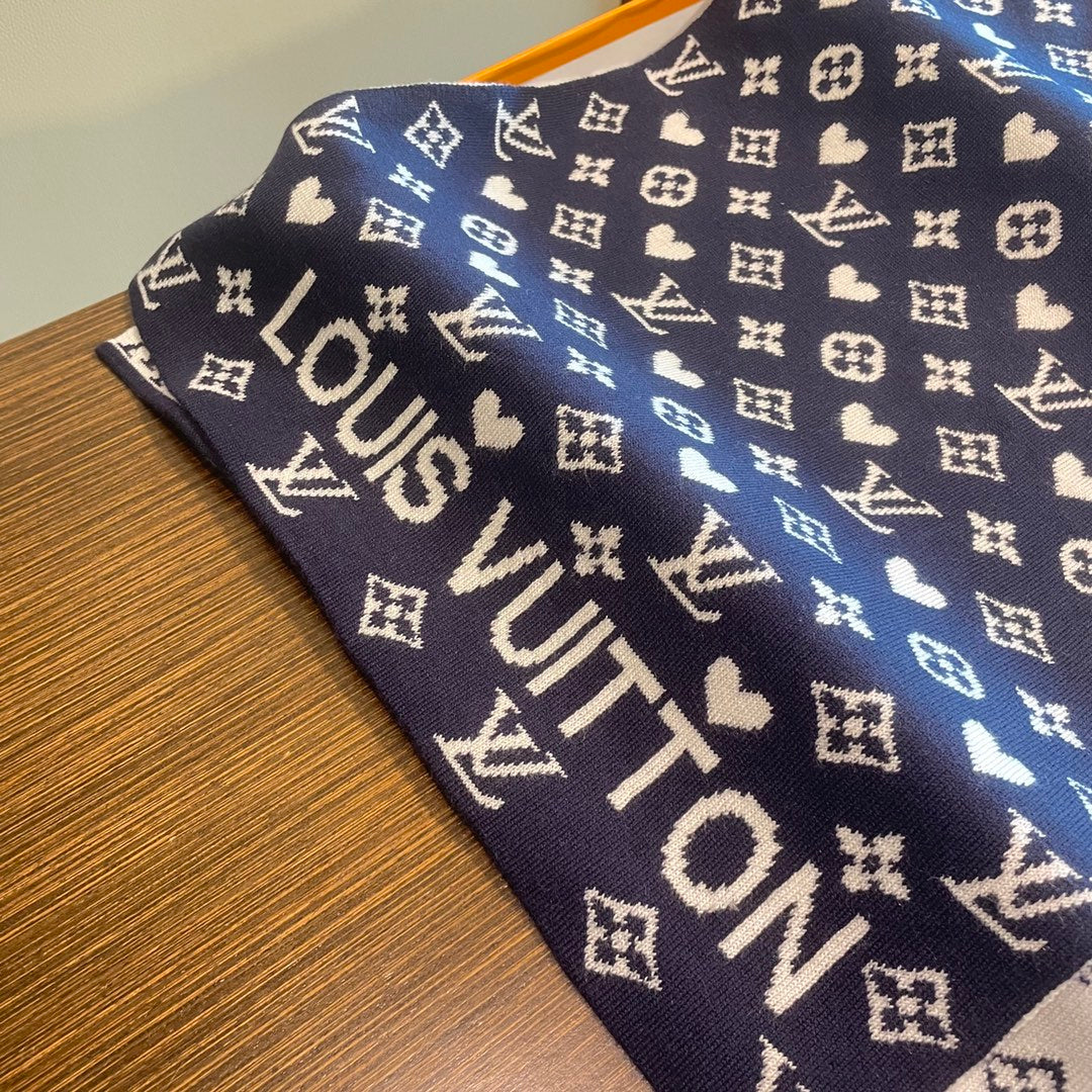 LOUIS VUITTON GAME ON SCARF 180 CM IN NAVY BLUE CASHMERE 394761