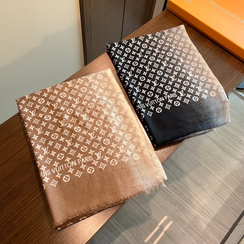 LOUIS VUITTON SCARF 200 CM IN PERU BROWN MIX WHITE CASHMERE 398522