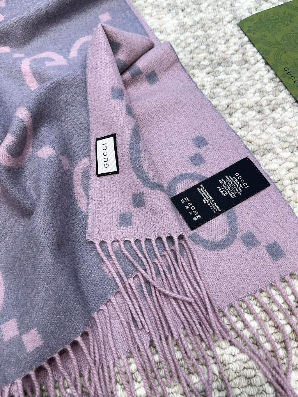 GUCCI SCARF 200 CM IN LIGHT PINK MIX GRAY CASHMERE 396379
