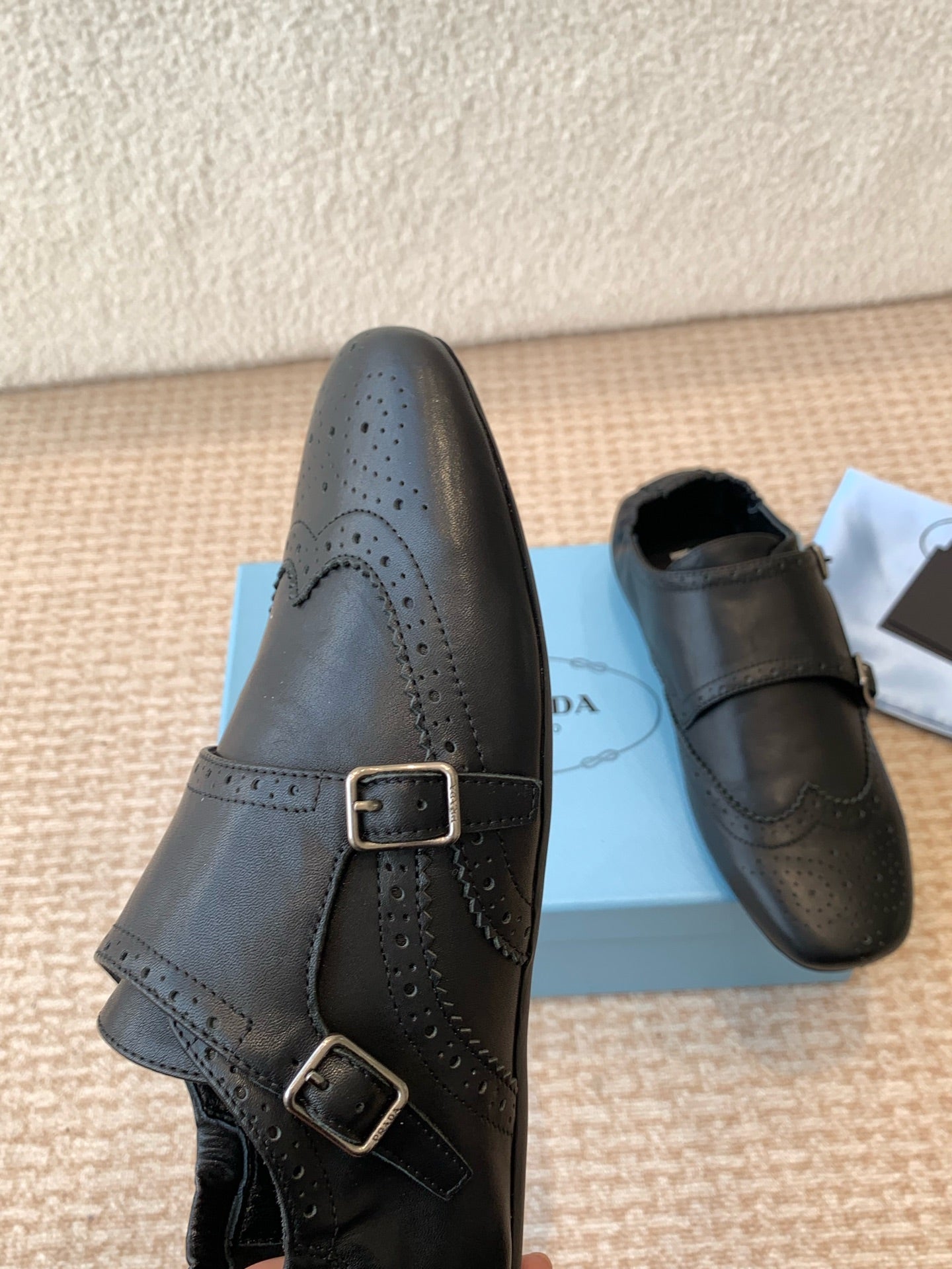 PRADA MONK STRAP IN BLACK CALFSKIN