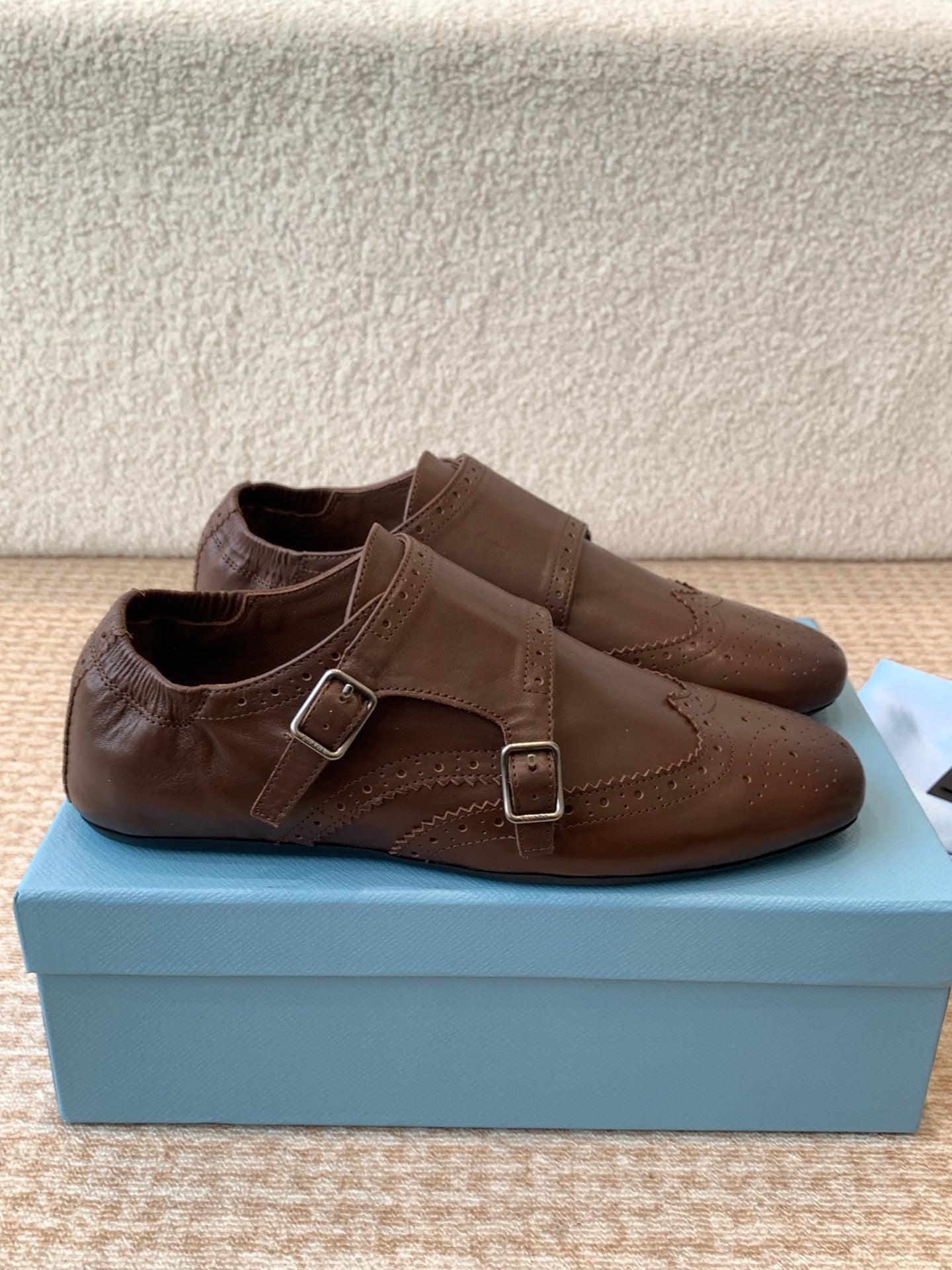PRADA MONK STRAP IN RK BROWN CALFSKIN