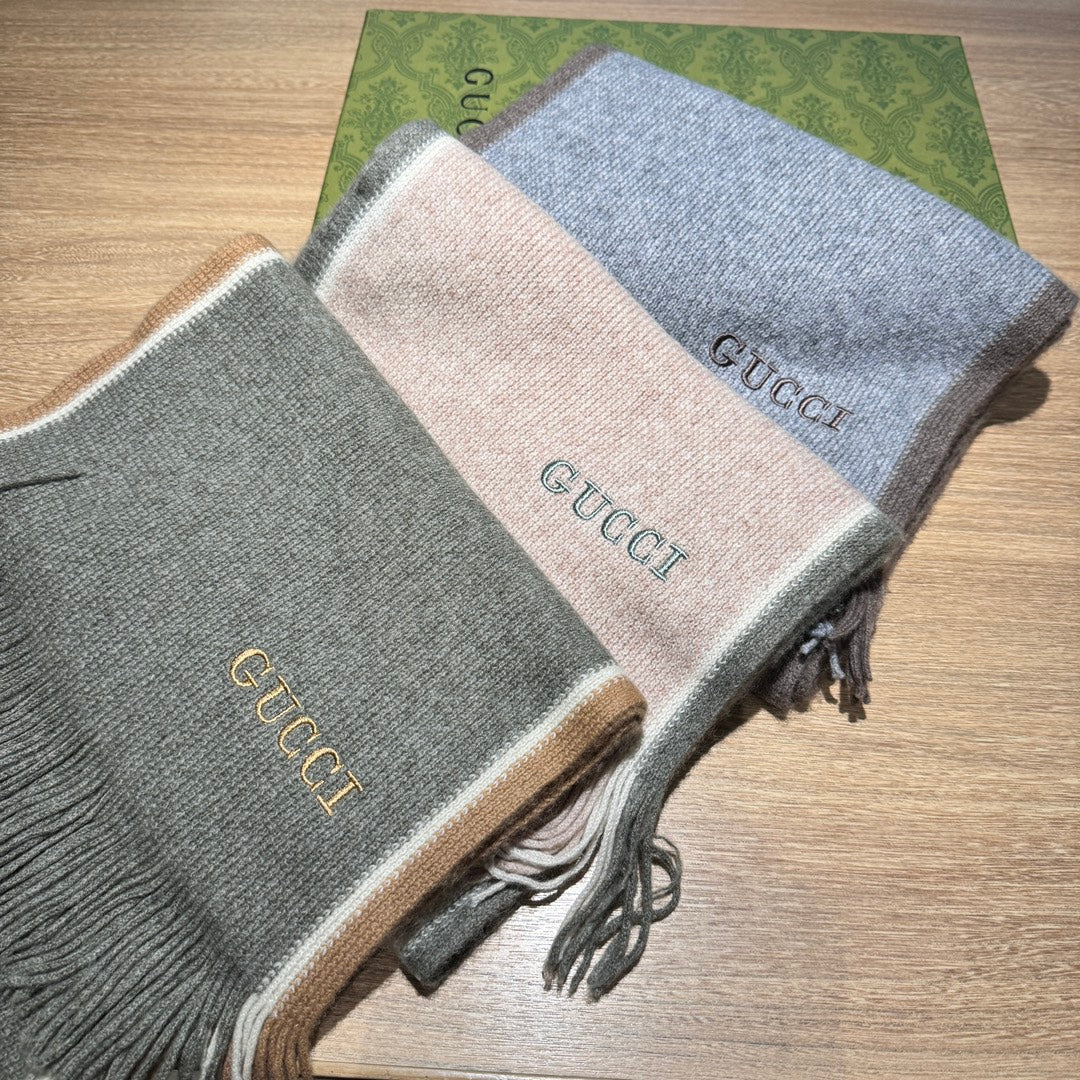 GUCCI SCARF 180 CM IN SHADOW GRAY MIX PEANUT BROWN WOOL 403965