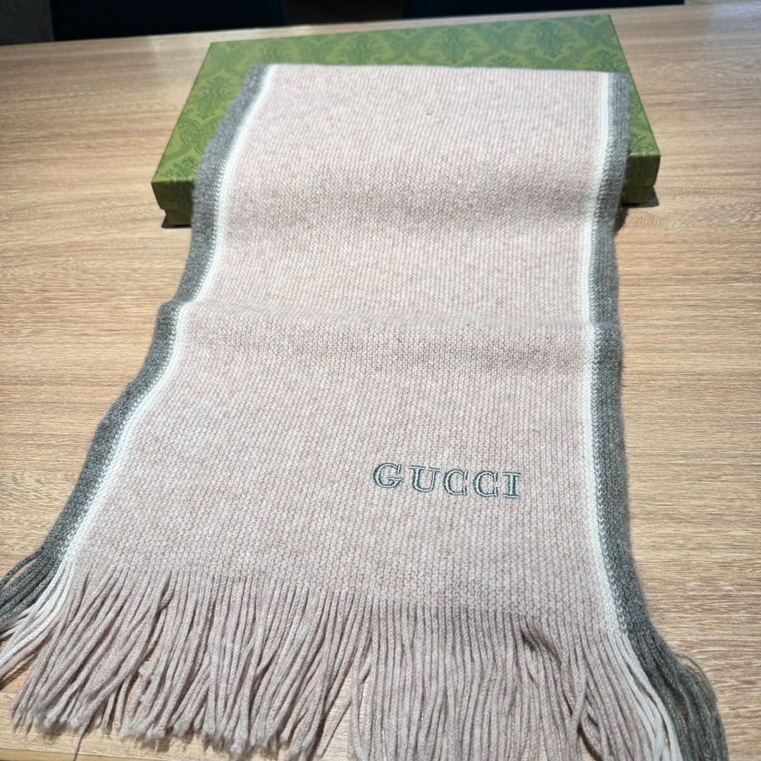 GUCCI SCARF 180 CM IN PALE PINK MIX GRAY WOOL 403967