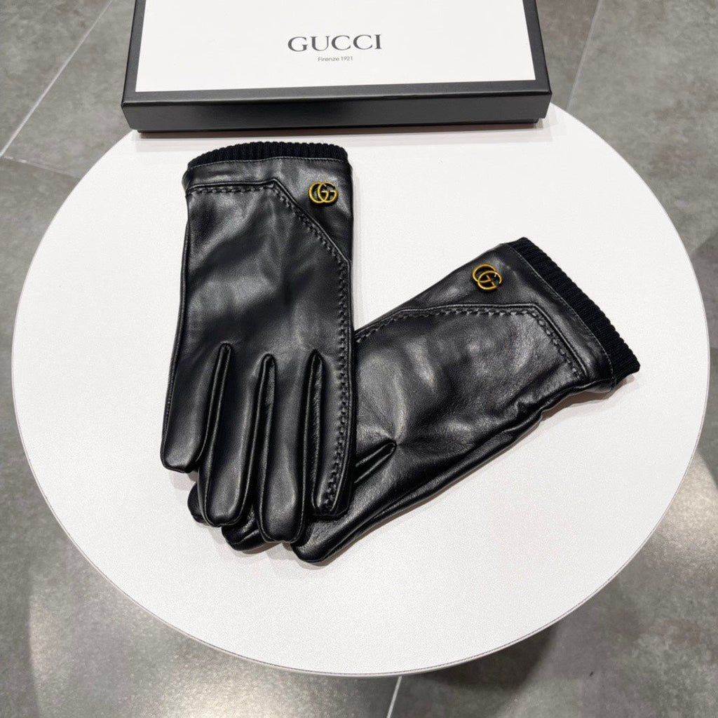 GUCCI TOUCHSCREEN GLOVES IN BLACK LAMBSKIN MIX WOOL 130577