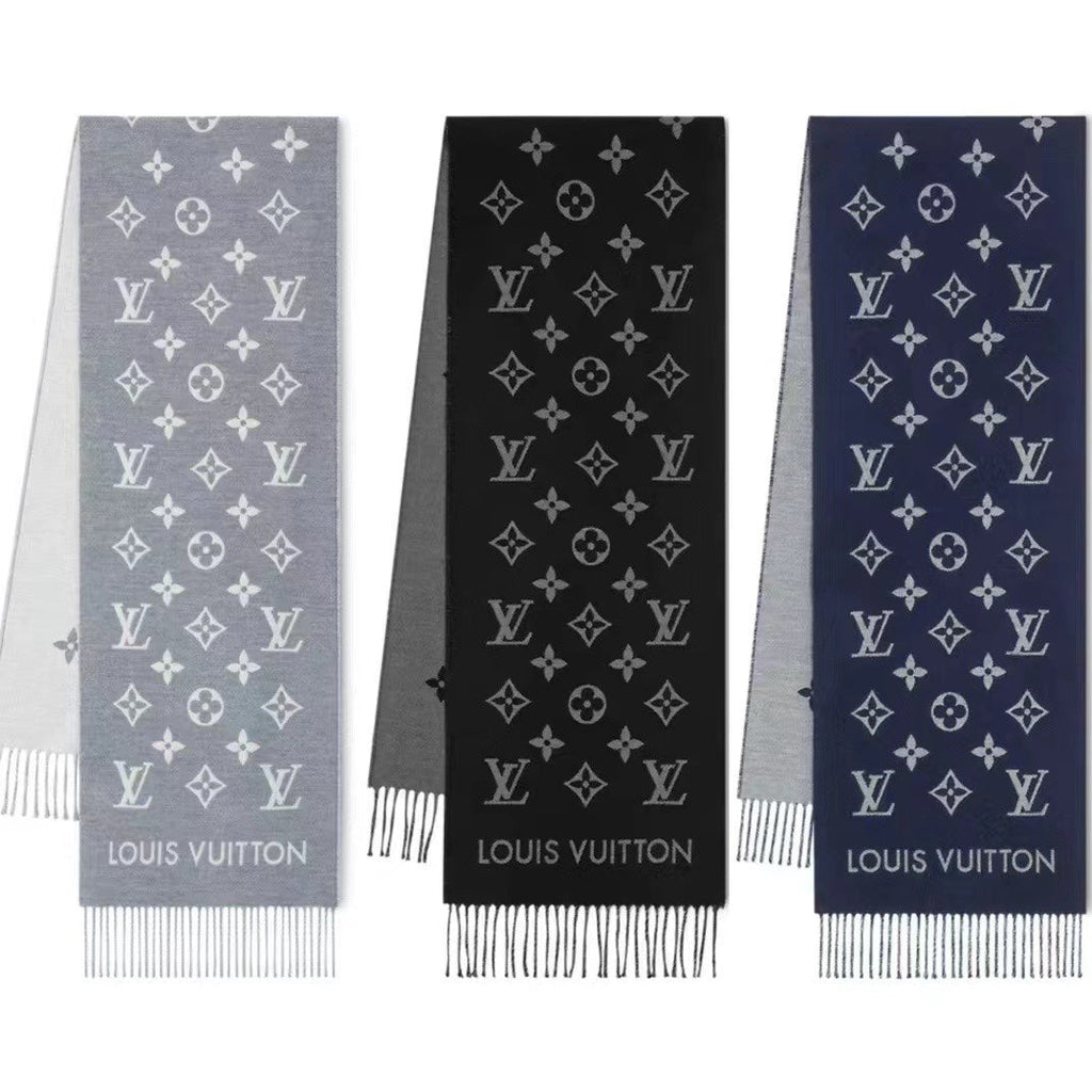 LOUIS VUITTON ALL ABOUT MONOGRAM SCARF 185 CM IN BLACK WOOL 394497