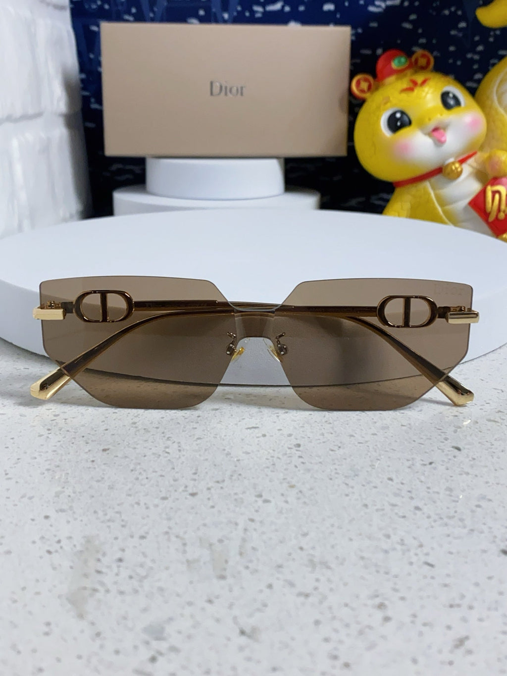 DIOR MONTAIGNE SUNGLASS 563193 IN GOLD METAL BROWN LENSES