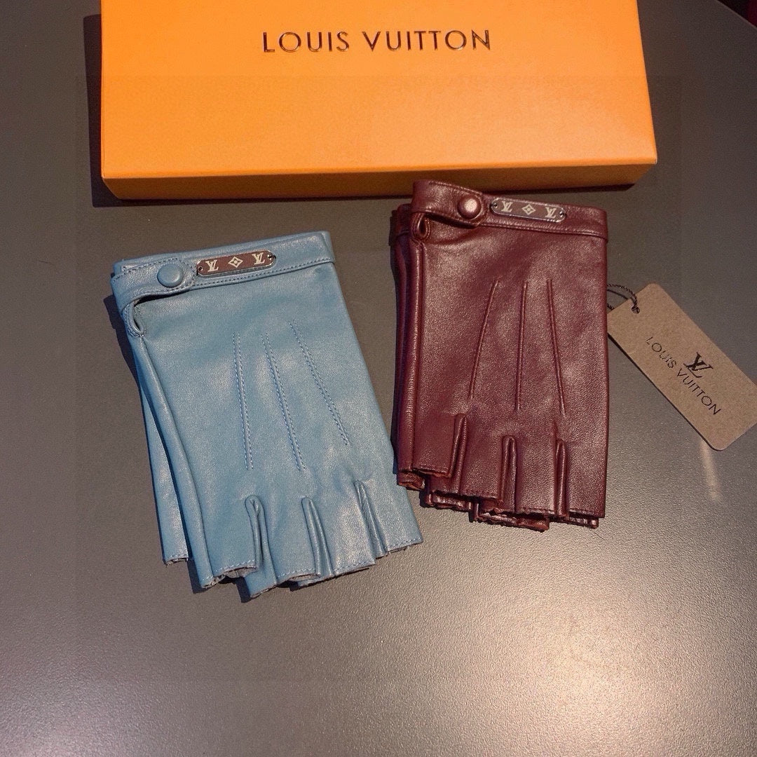 LOUIS VUITTON FINGERLESS GLOVES IN BLUE GREEN LAMBSKIN 453647