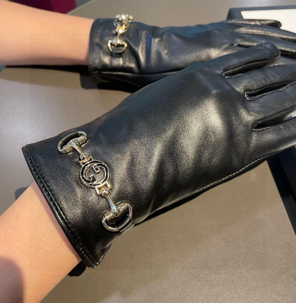 GUCCI TOUCHSCREEN GLOVES IN BLACK LAMBSKIN AND CASHMERE LINING 462259