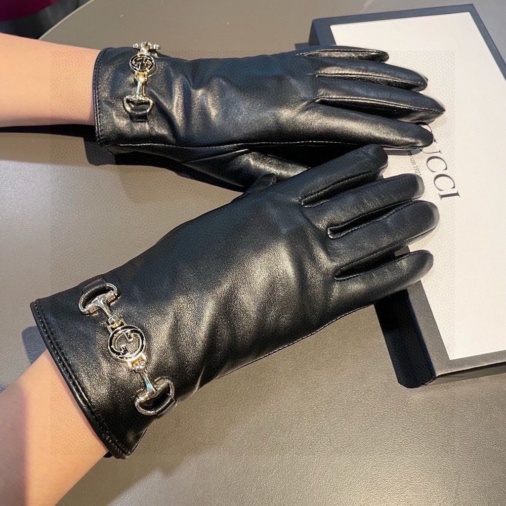 GUCCI TOUCHSCREEN GLOVES IN BLACK LAMBSKIN AND CASHMERE LINING 462259
