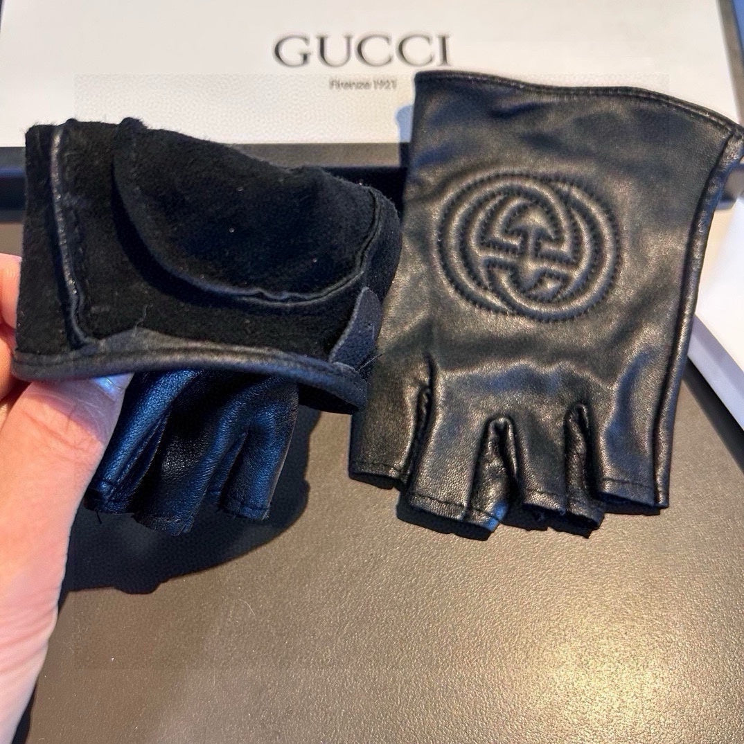 GUCCI FINGERLESS GLOVES IN BLACK LAMBSKIN AND CASHMERE LINING 465790