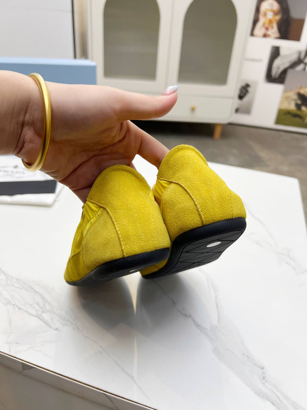 PRADA COLLAPSE SNEAKERS IN YELLOW SUEDE AND NYLON