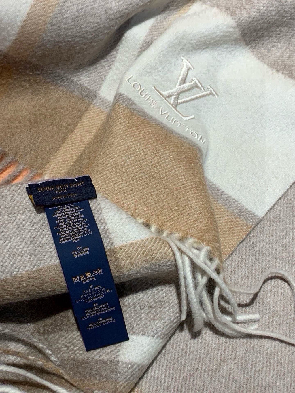 LOUIS VUITTON SCARF 180 CM IN KHAKI BROWN MIX WHITE CASHMERE 399872