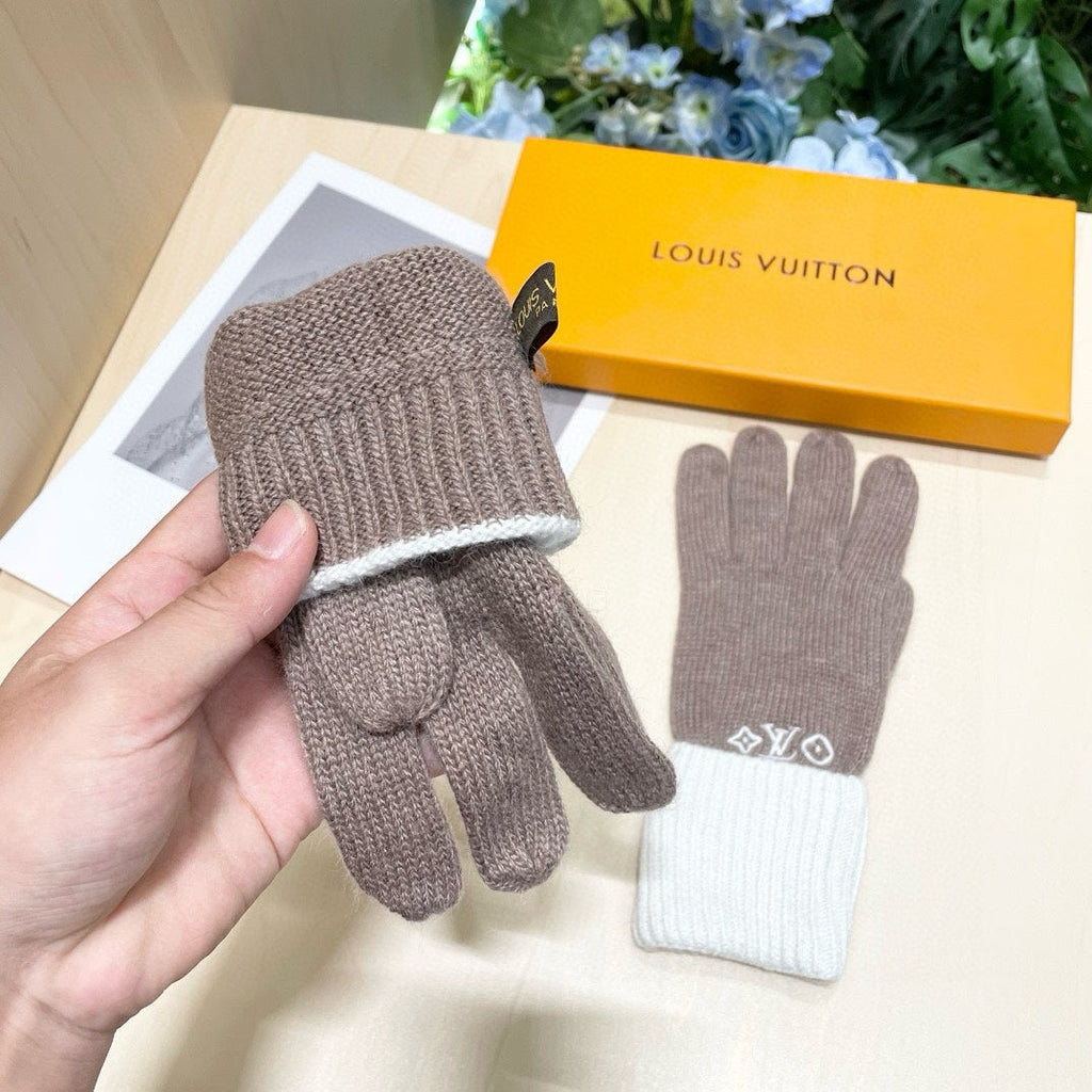 LOUIS VUITTON GLOVES IN LIGHT BROWN MIX WHITE WOOL 458549
