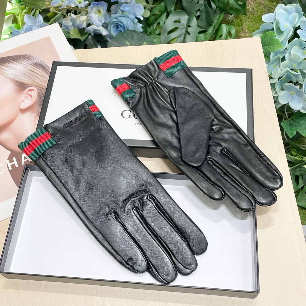 GUCCI TOUCHSCREEN GLOVES WITH WEB IN BLACK SHEEPSKIN 464982