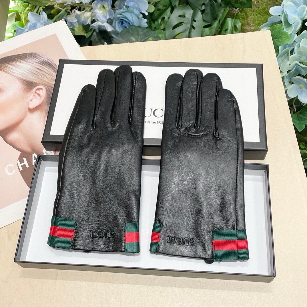 GUCCI TOUCHSCREEN GLOVES WITH WEB IN BLACK SHEEPSKIN 464982