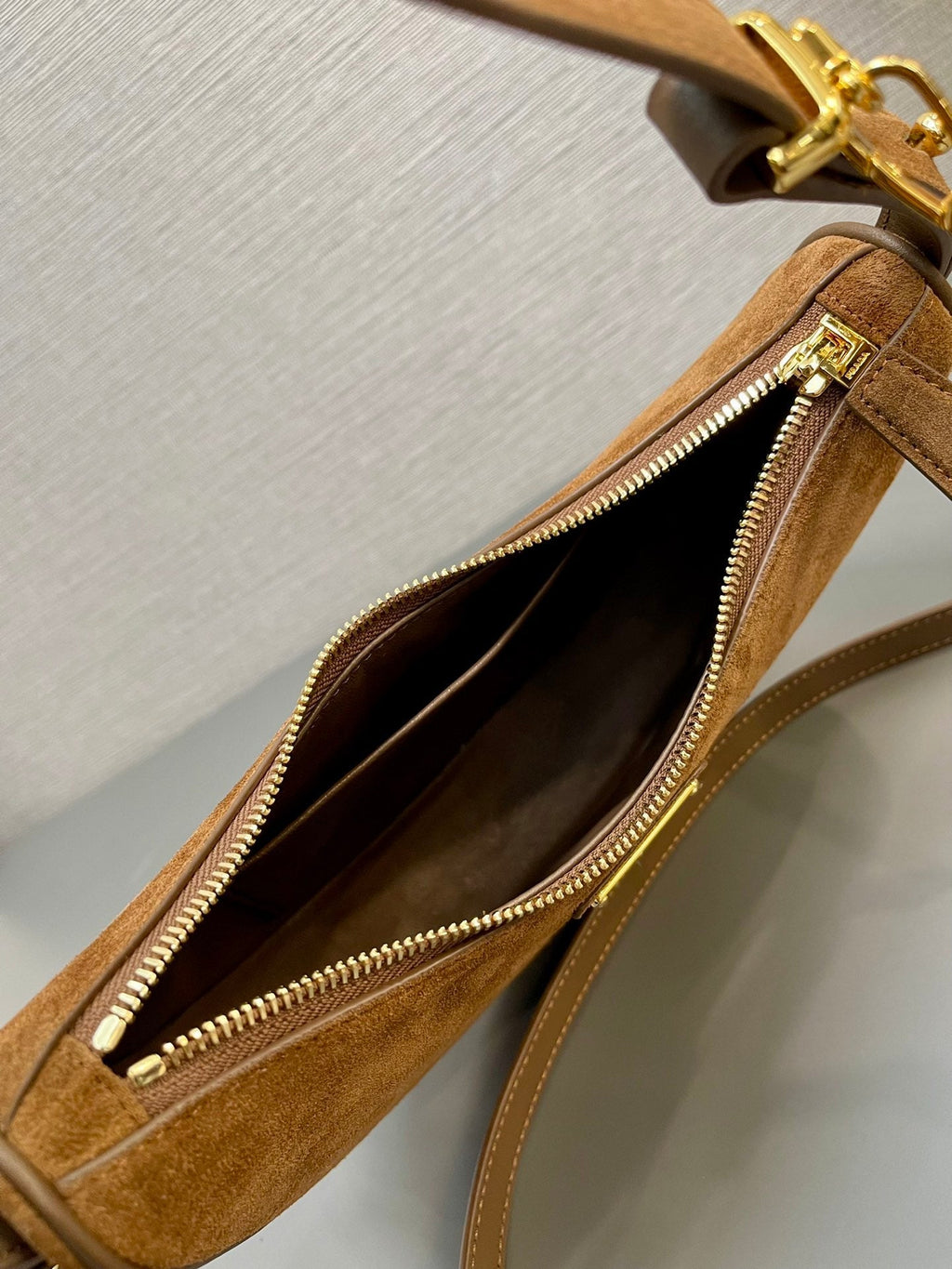 PRADA MOON HANDBAG 22 IN RUSSET BROWN SUEDE