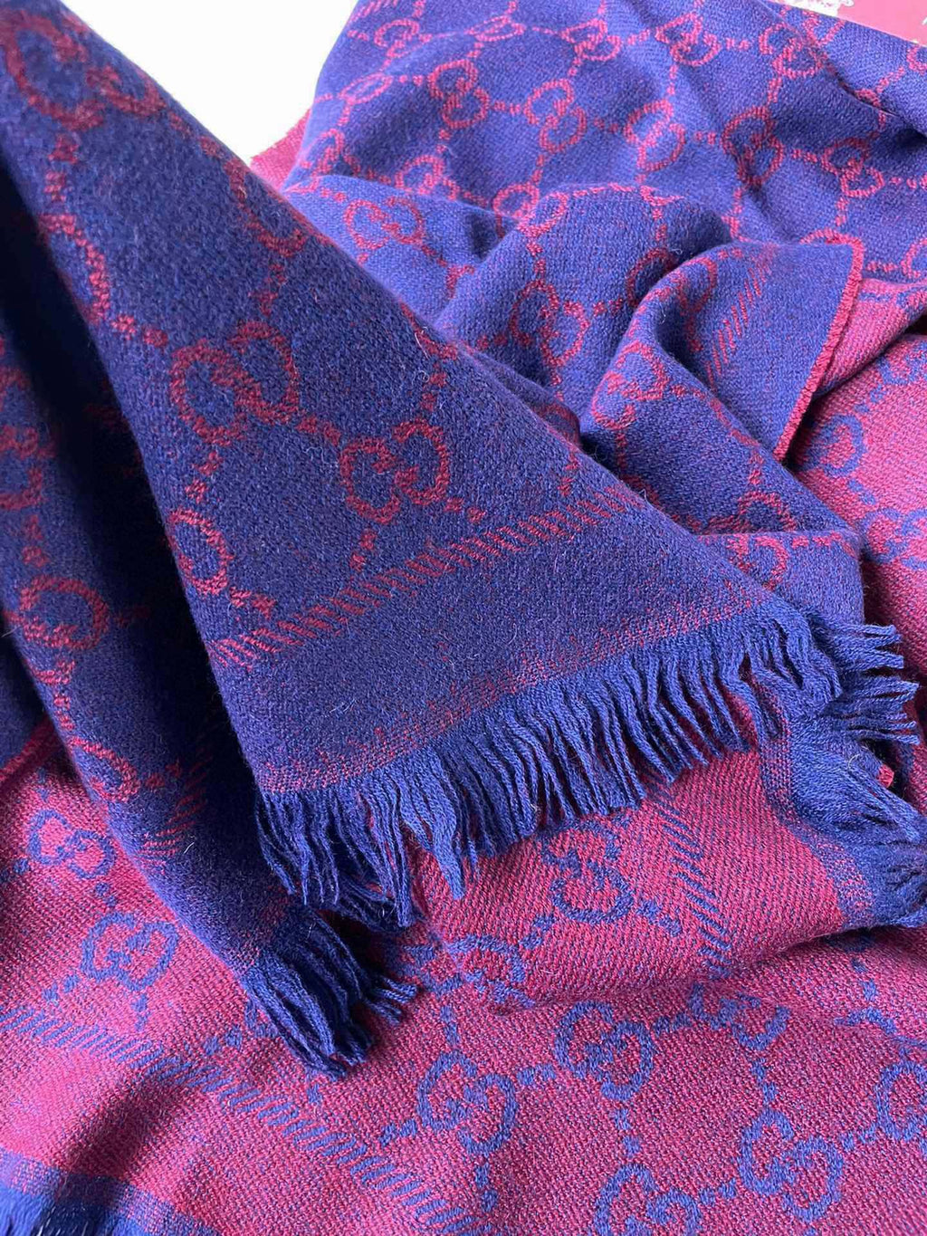 GUCCI SCARF 180 CM IN VIOLET PURPLE PATTERN MONOGRAM WOOL 407526